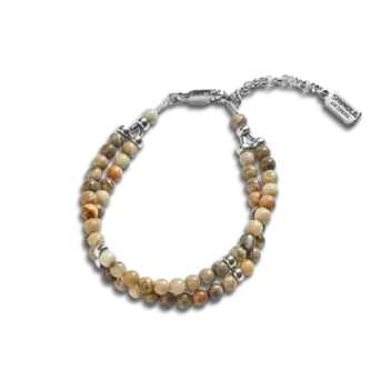 Double Row Petoskey Beaded Bracelet - Sterling Silver Double Row Petoskey Beaded Bracelet