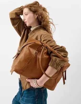 Double Zip Shoulder Bag Tan