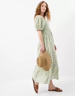 Floral Print Puff Sleeve Maxi Dress Green