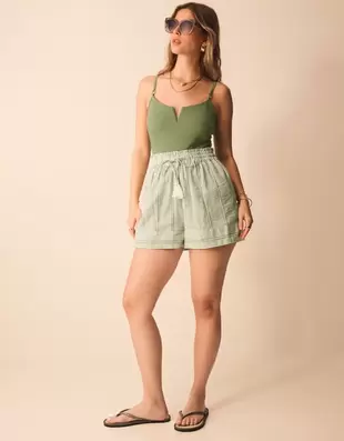 Stripe Cotton Beach Shorts Green