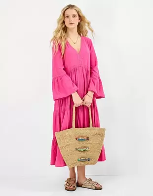 Beaded Fish Woven Basket Bag