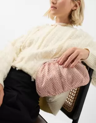 Sequin Clip Frame Clutch Bag Pink