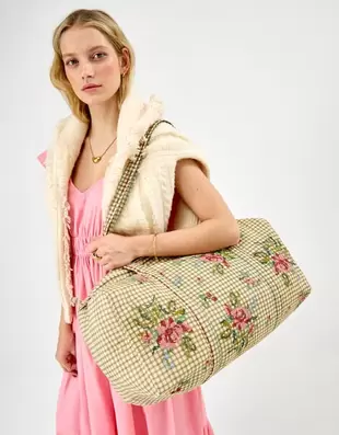 Floral Embroidered Check Weekend Bag