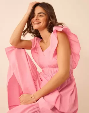 Ruffle Cotton Midi Dress Pink