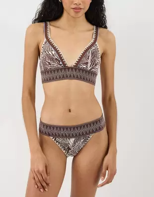 Palm Print Band Bikini Top Brown