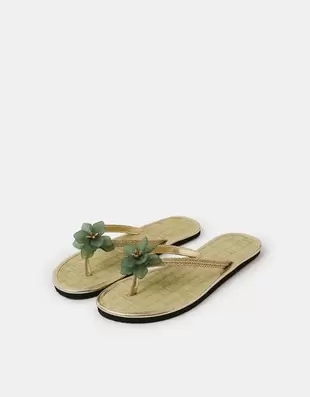 Flower Metallic Seagrass Flip Flops Green