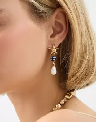 Starfish Pearl Drop Earrings