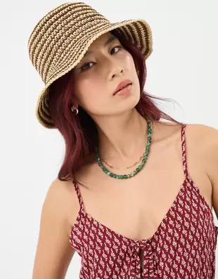 Stripe Raffia Bucket Hat