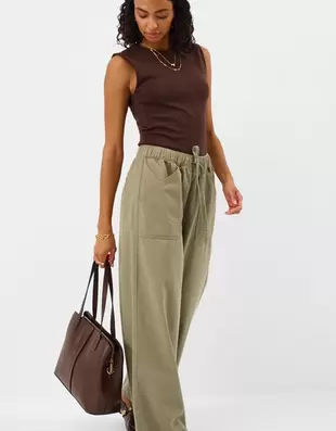 Wide Leg Denim Trousers Green