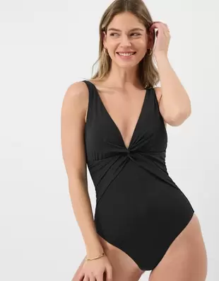 Knot Front Shaping Swimsuit Black