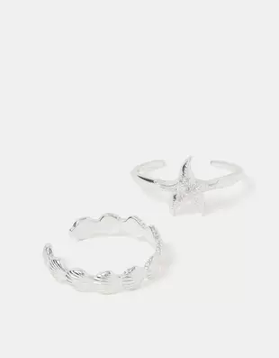 2-Pack Sterling Silver-Plated Shell & Starfish Rings