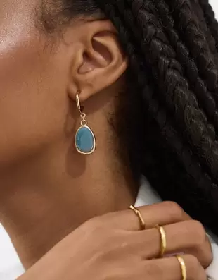 Gemstone Drop Hoop Earrings