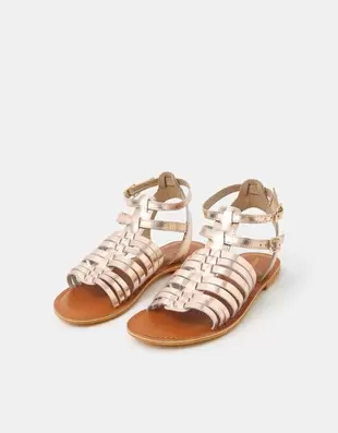 Metallic Leather Gladiator Sandals Gold