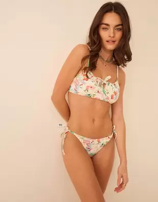 Postcard Print Tie Side Bikini Bottoms Multi