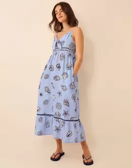 Shell Print Midi Dress Blue