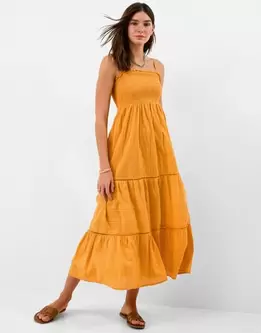 Shimmer Smocked Midi Dress Gold