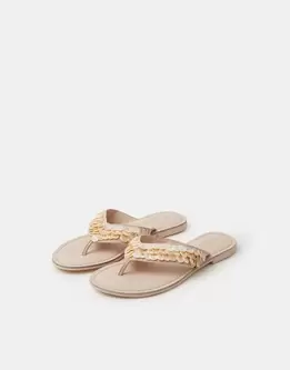 Mother of Pearl Embellished Flip Flops Ivory