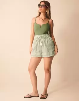 Stripe Cotton Beach Shorts Green