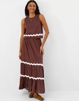Ric Rac Tiered Maxi Skirt Brown
