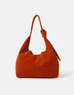 Slouchy Knot Leather Shoulder Bag Orange