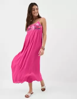 Tie Back Embroidered Midi Dress Pink