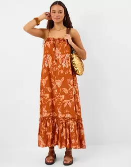 Sleeveless Floral Shimmer Maxi Dress Orange