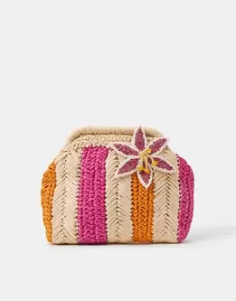Stripe Raffia Clutch Bag