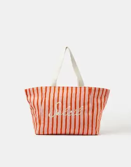 Slogan Stripe Beach Tote Bag