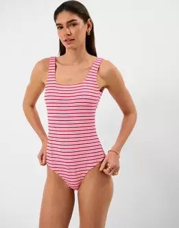 Stripe Crinkle Textured Swimsuit Multi