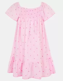 Girls Heart Embroidered Dress Pink