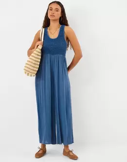 Sleeveless Crochet Jumpsuit Blue