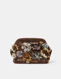 3D Floral Embellished Clutch Bag