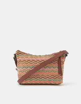 Stripe Raffia Crossbody Bag