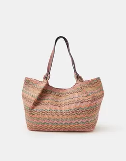 Stripe Raffia Tote Bag