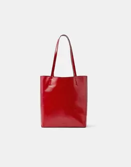 Faux Leather Tote Bag Red
