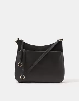Leather Messenger Crossbody Bag Black