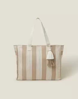 Large Stripe Beach Bag Natural