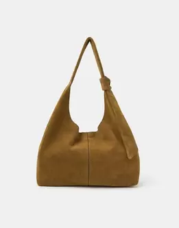 Slouchy Knot Leather Shoulder Bag Tan
