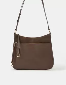 Leather Messenger Crossbody Bag Brown