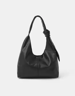 Slouchy Knot Leather Shoulder Bag Black