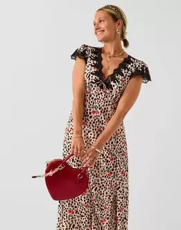 Animal Cherry Print Midi Dress Multi