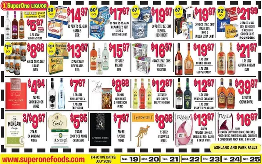 Super One Foods catalogue in Ashland WI | Liquor Ad Savings | 2026-07-07T00:00:00.000Z - 2026-07-25T00:00:00.000Z