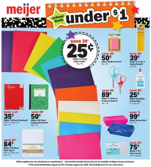 Meijer catalogue in New Albany IN | school deals under $1 | 2026-08-12T00:00:00.000Z - 2026-08-25T00:00:00.000Z