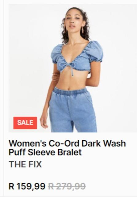 Women's co-ord dark wash puff sleeve bralet