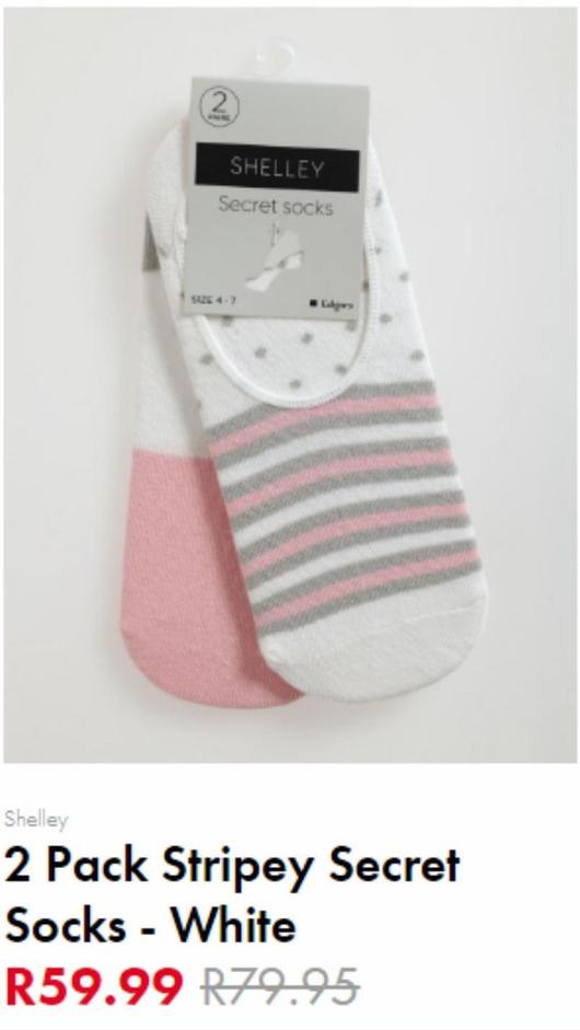2 Pack stripey secret socks white