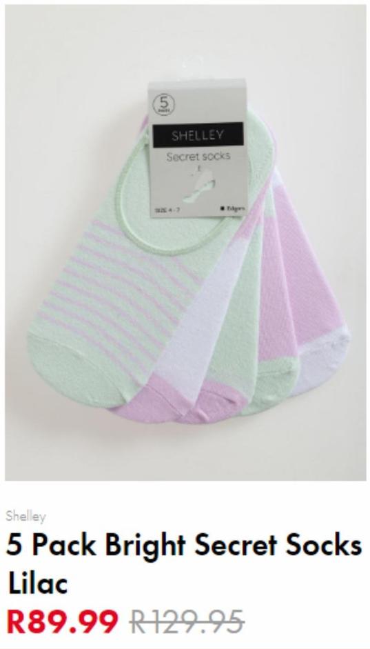 5 Pack bright secret socks lilac