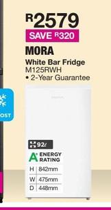 Mora 92l White Bar Fridge M125rwh