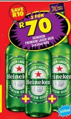 Heineken Premium lager beer 3x650ml 