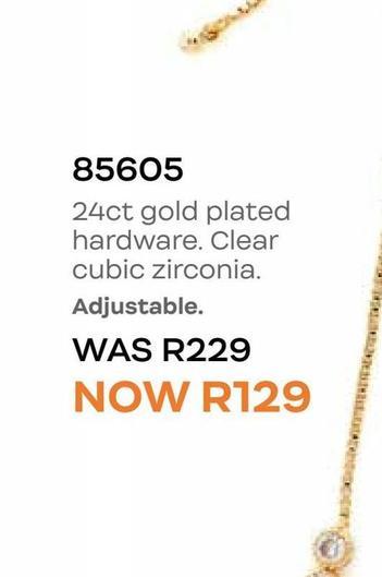 24ct gold plated hardware. Clear cubic zirconia 