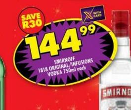 SMIRNOFF 1818 Original/infusions vodka 750ml